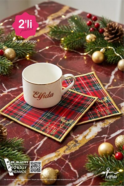 ELFİDA مناديل تقديم القهوة المطرزة الفاخرة لحفلات الكوكتيل، مناديل صغيرة منقوشة لعيد الميلاد، قطعتان