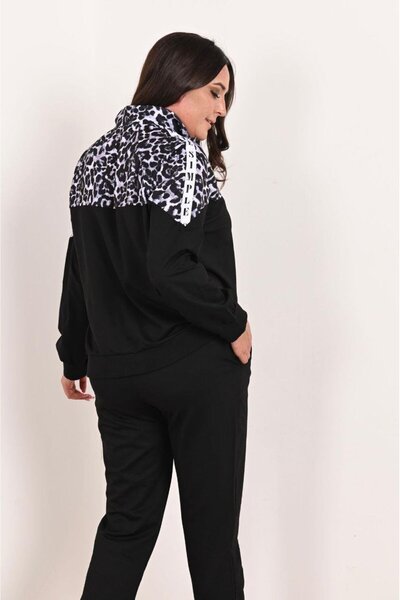 ADROM Women's Tracksuit with Zipper and Leopard Details