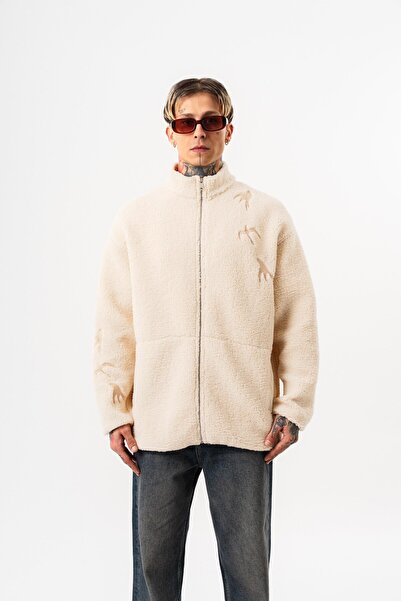 Respire Men's Liberation Zip Oversized Teddy Jacket Ecru