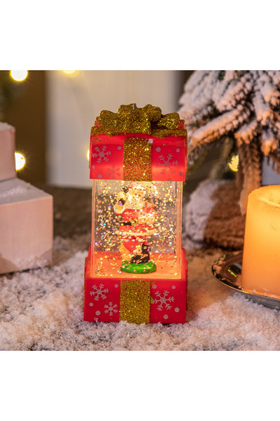 Generic Christmas Gifts Table Top Ornament with Lights and Snows Globe (Red- Santa Claus)