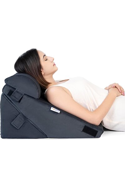 FOVERA Adjustable Wedge Pillow Memory Foam with Headrest (Dark Grey, 22x22x12 Inch)