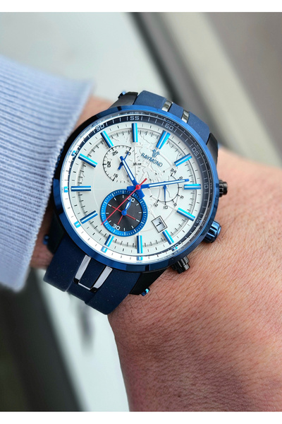 Raymond Rym-4591 Quartz Silicone Men's Watch - 2 Years Warranty Black-Dark Blue