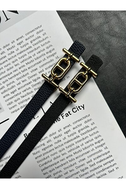 LİA KEMER Pachet de 2 curele cu model Hype pentru femei, cu cataramă aurie, c...