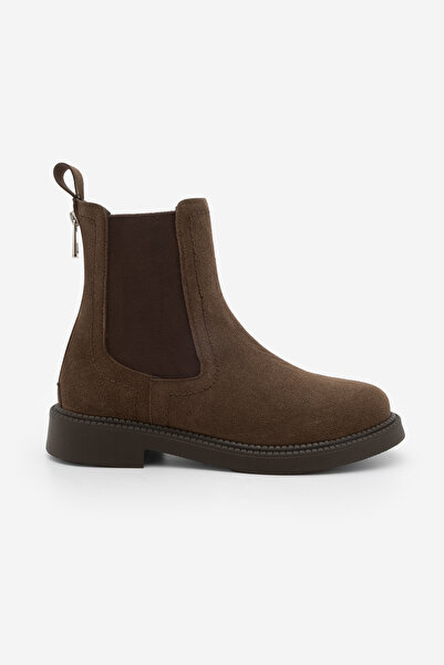 Marjin Women's Elastic Zipper Accessory Daily Boots Pinge Brown Suede