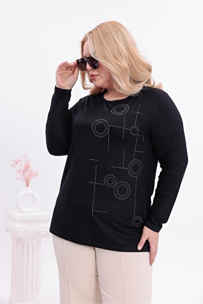 Siyezen Plus Size Round Stone Detailed Blouse