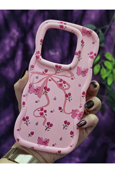 Magic Ring Xiaomi Mi 14T Pro Uyumlu Kelebek Kurdele ve Çiçek Desenli Pembe Te...