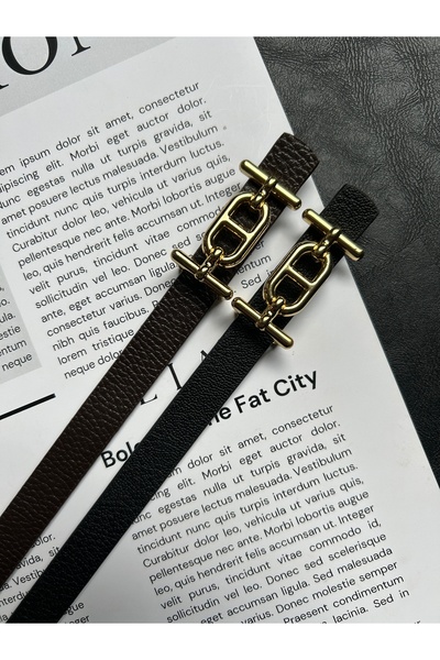 LİA KEMER 2-Pack Hype Patterned Women's Gold Buckle Belt Jacket Belt Dress Belt Trouser Belt