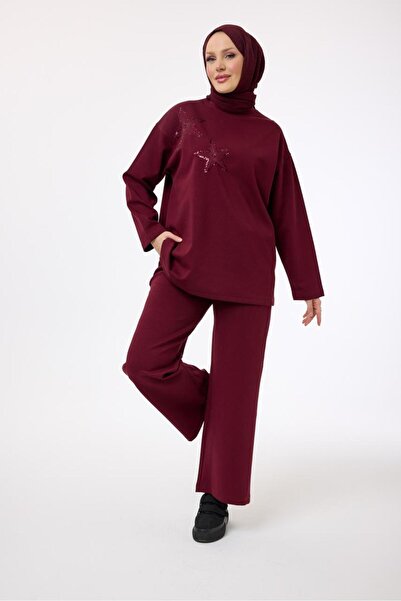 My City 6073 - Stylish Comfortable Women's Star Embroidery Detailed Pants Tunic Set