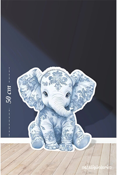 neşeli günlerim Safari Blue Sitting Elephant Themed 50 cm Standing Panel Conc...