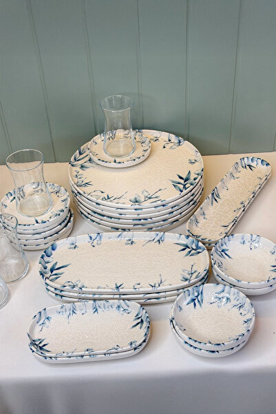 Home Lona Kabartma Desenli Dijital Baskı Porselen Kahvaltı Takımı 6 Kişilik 2...