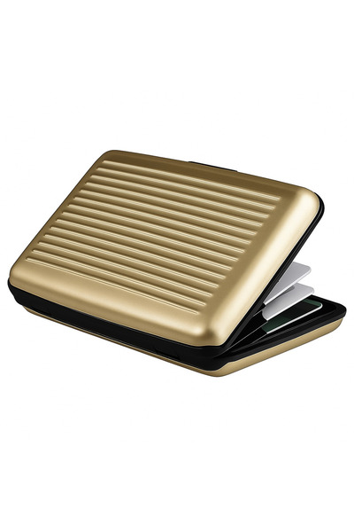 Boldy Suport pentru carduri din aluminiu - Suport pentru carduri cu capac - Suport pentru carduri de călătorie - Suport pentru cărți de vizită cu capac - Organizator de carduri