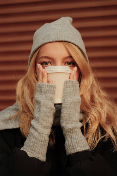 CHUBA Women's Knitwear Scarf & Beanie & Gloves Three-Piece Set Gray 26W5006