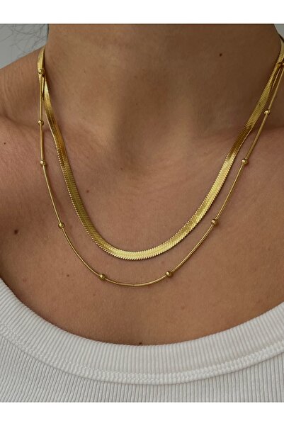 Twinssis Accessories قلادة من الفولاذ مكونة من سلسلتين مع تفاصيل كروية صغيرة