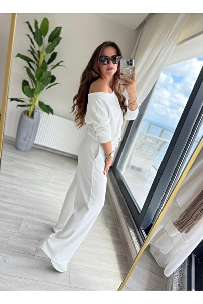 ALPACO Women's Long Sleeve One Shoulder Open Diving Blouse and Pants Two Piece Set