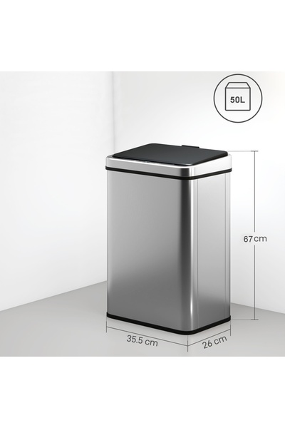vivo Waste bin with motion sensor, stainless steel, 50 L, 35.5 x 26 x 67 cm, DB50