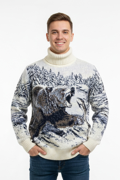 Pulltonic Pulover pentru bărbați cu gât roșu cu model animal