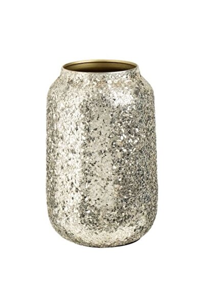 AB HOMES Decorative metal vase, beige with mosaic pattern, Ø15x27 cm