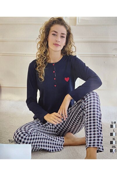 İpek Women's Long Sleeve 100% Cotton Plaid Pajama Set