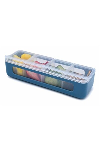 Melii Snack Box, 4 Compartments, Plastic, Blue, 110 ml Each