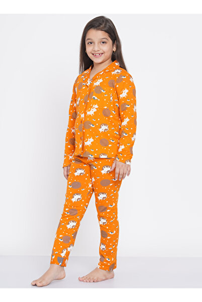 LAUREN SMITH Girl's Pajama Set Long Sleeve Buttoned Top with pants 2 Piece Printed Sleepwear Cotton Pjs Set
