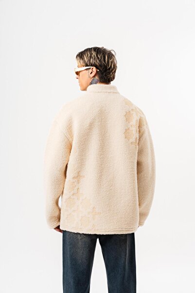 Respire Men's Abstd Zip Oversized Teddy Jacket Ecru