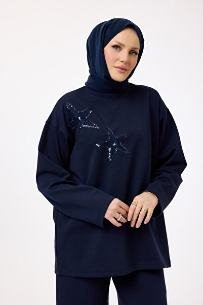 My City 6073 - Stylish Comfortable Women's Star Embroidery Detailed Pants Tunic Set