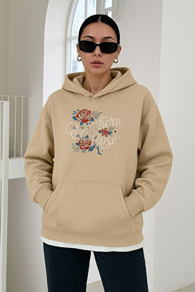 dont quıt سويت شيرت نسائي بيج قصة فضفاضة بغطاء رأس سويت شيرت سوثير مطبوع