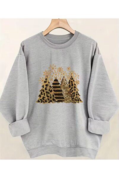 herkesemoda Merry Christmas Print Detailed Crew Neck Sweatshirt