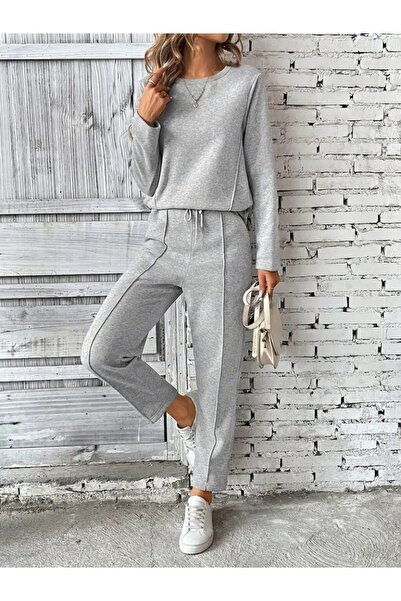 ALPACO Women's Long Sleeve Ribbed Side Viscose Two-Piece Set with Two Threads and Pants