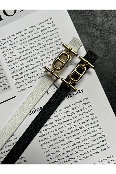 LİA KEMER 2-Pack Hype Patterned Women's Gold Buckle Belt Jacket Belt Dress Belt Trouser Belt