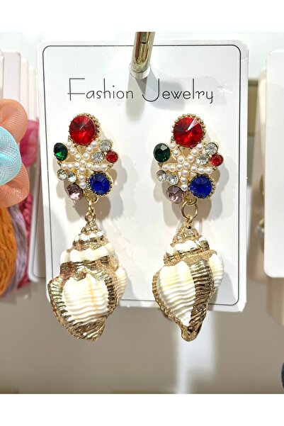 Fashion Jewellery أقراط VIP ملونة مع تعليقة على شكل صدفة بحرية