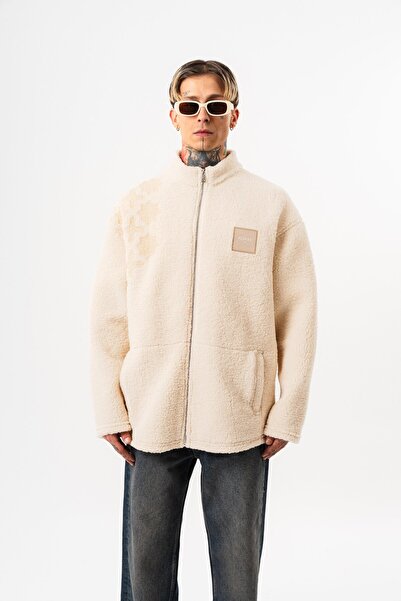 Respire Men's Abstd Zip Oversized Teddy Jacket Ecru