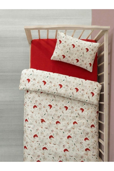 LADYNİL 100% Cotton Baby Duvet Cover Set with Elastic Sheet - Red Hat