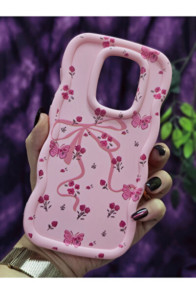 Magic Ring Xiaomi Redmi Note 9 Compatible Pink Phone Case with Butterfly Ribbon and Floral Pattern