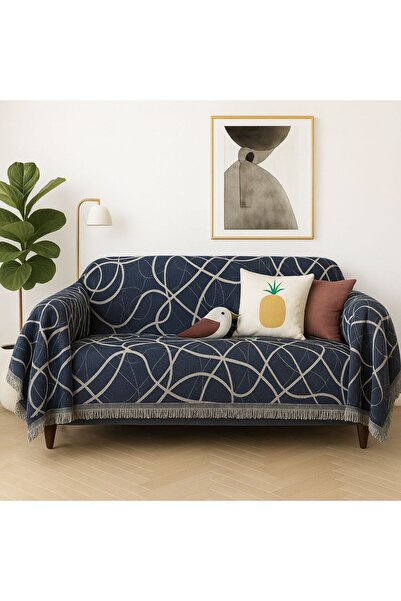 SENNORA Cotton Oversized Sofa Cover 175X295 cm Modern Striped Washable for Sofa, Sofa Bed and Armchair