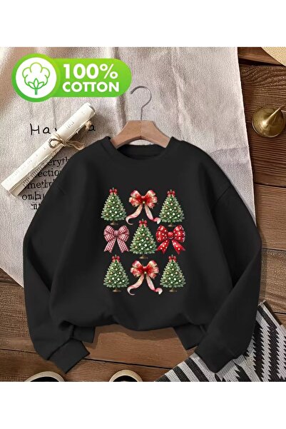 herkesemoda Коледна елха Принт Подробен велосипед Яка Суитшърт