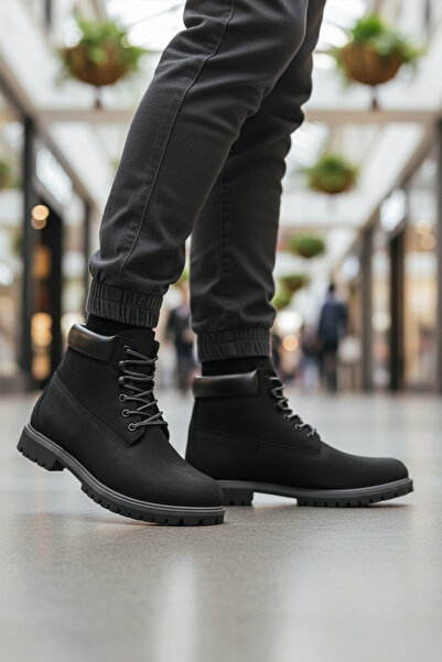 AYAKMOD Black Nubuck Genuine Leather Non-Slip Men's Boots 725812 Helppo m