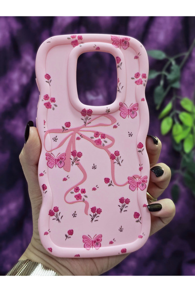 Magic Ring Xiaomi Redmi Note 9 Compatible Pink Phone Case with Butterfly Ribbon and Floral Pattern