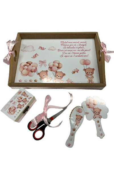 Paperla Tavita de turta, 5 piese, Ursuletul cu baloane, roz