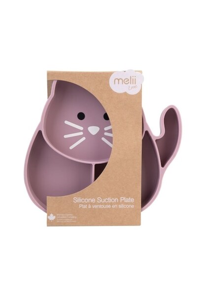 Melii Silicone Divided Plate with Suction - Cat Design, Food-Safe, 6+ months