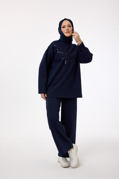 My City 6073 - Stylish Comfortable Women's Star Embroidery Detailed Pants Tunic Set