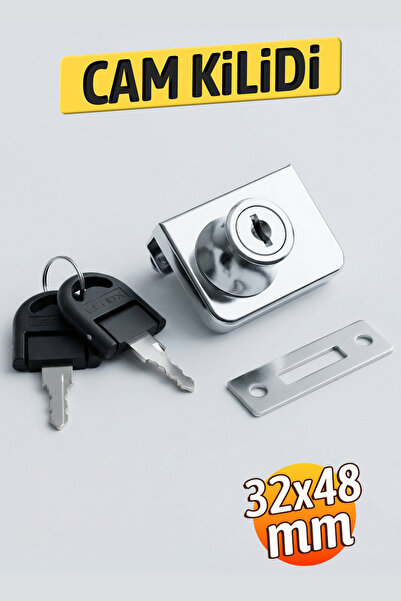 Badem10 Master Çekmece Cam Kilidi ÇİFTLİ Kare ( KROM ) Çift Anahtarlı Camlı Kapaklar İçin Kilit