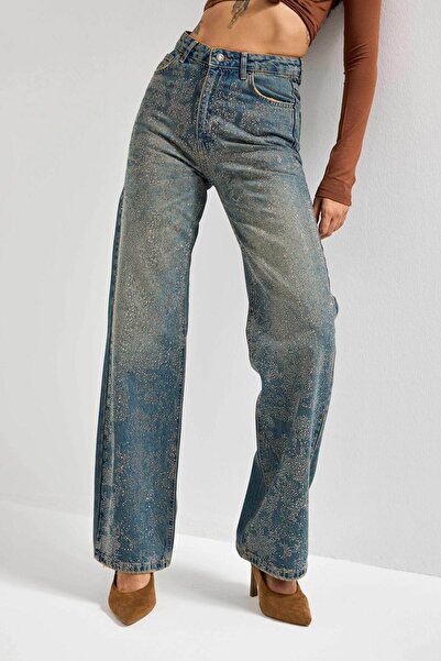 it's basic Women's T.Kot Color T-2W5-8 Straight Fit High Waist Shiny Stone Special Design Denim Jean