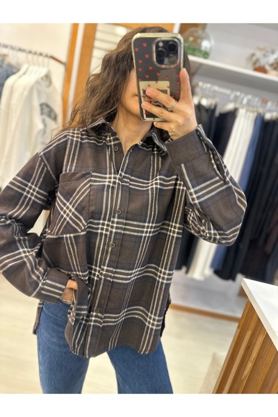 inmuse Brown Plaid Oversized Lumberjack Shirt