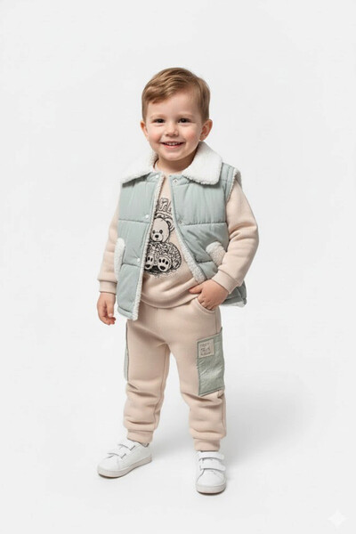 Mamman's Winter Suit, Inflatable Vest Set Lamb-Lined Thick Baby Boy Children's Suit with Micro-Pockets