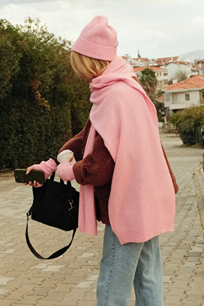 CHUBA Women's Knitwear Scarf & Beanie & Gloves Three-Piece Set Pink 26W5006