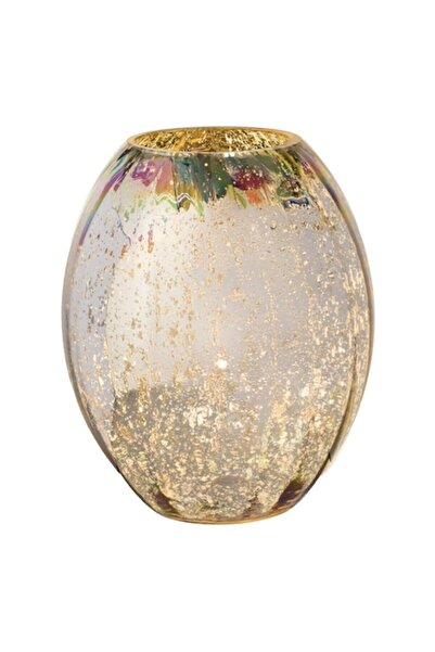 AB HOMES Διακοσμητικό οβάλ βάζο από ολογραφικό γυαλί με χρυσές λεπτομέρειες, ...