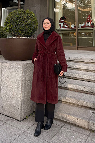 LOCCO Women's Epaulet Long Coat Burgundy