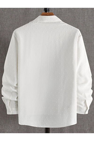 Take Two By Styli Men White Textured Long Sleeve Shirt