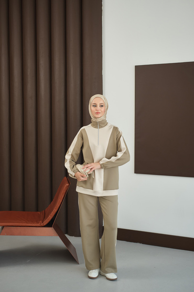 LOCCO Women's Double Color Zipper Detail Suit Green